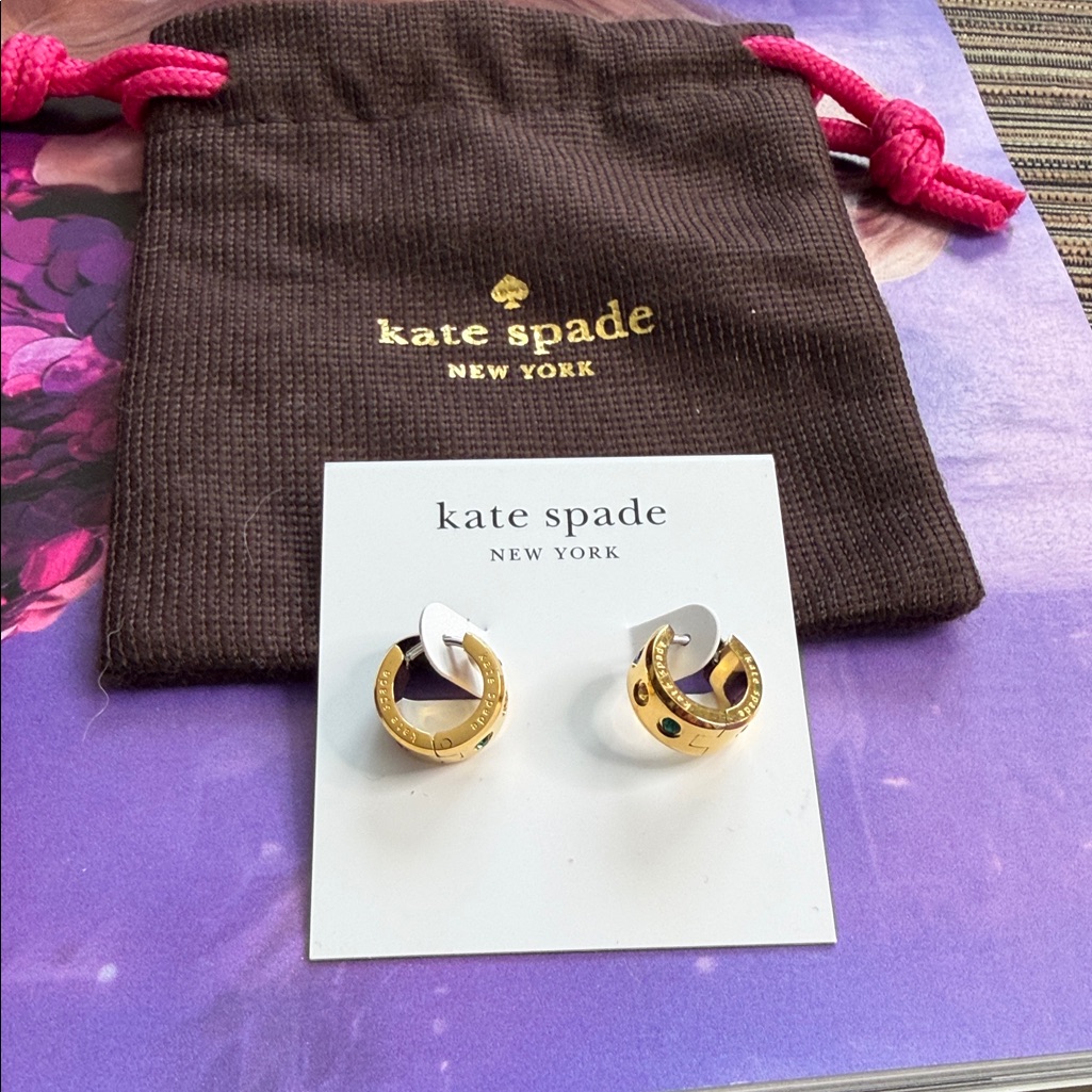 Kate Spade Set In Stone Gold And Colored Stones Hoop Earrings